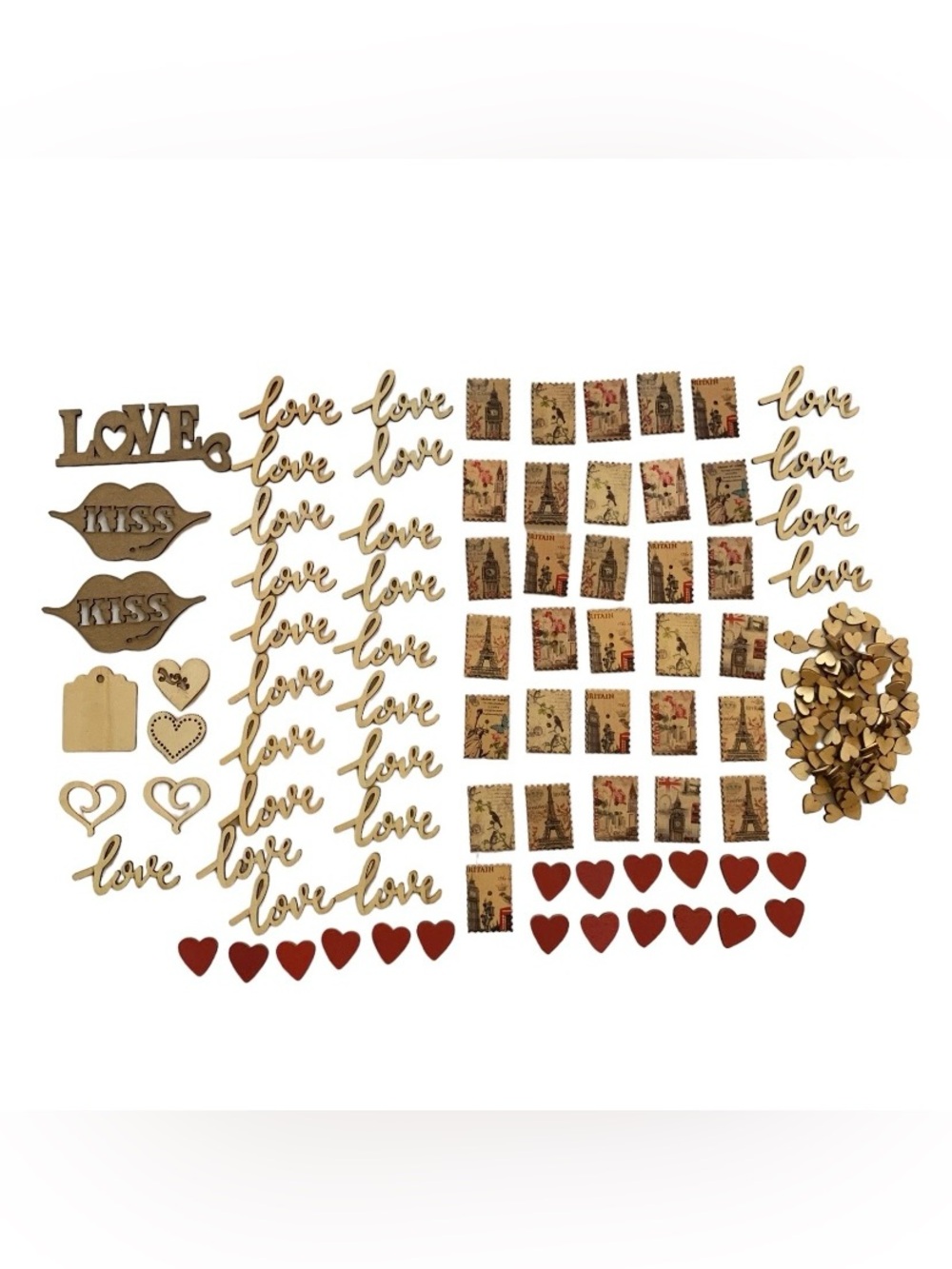 174pc Large Lot Card Making Craft Scrapbook Embellishment Lot Wood Veneer Shapes